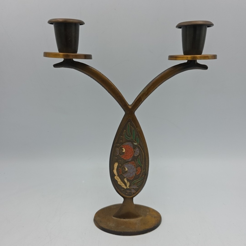Vintage‎ Brass Candlelabra from Israel, inlaid  Dayagi